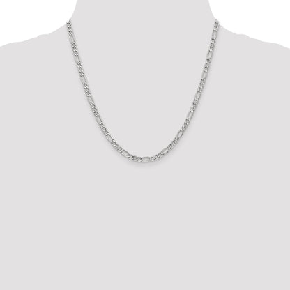 14K White Gold 20 Inch 4.4mm Semi-Solid Figaro With Lobster Clasp Chain Necklace