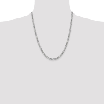 14K White Gold 22 Inch 4.4mm Semi-Solid Figaro With Lobster Clasp Chain Necklace