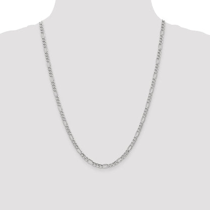 14K White Gold 24 Inch 4.4mm Semi-Solid Figaro With Lobster Clasp Chain Necklace
