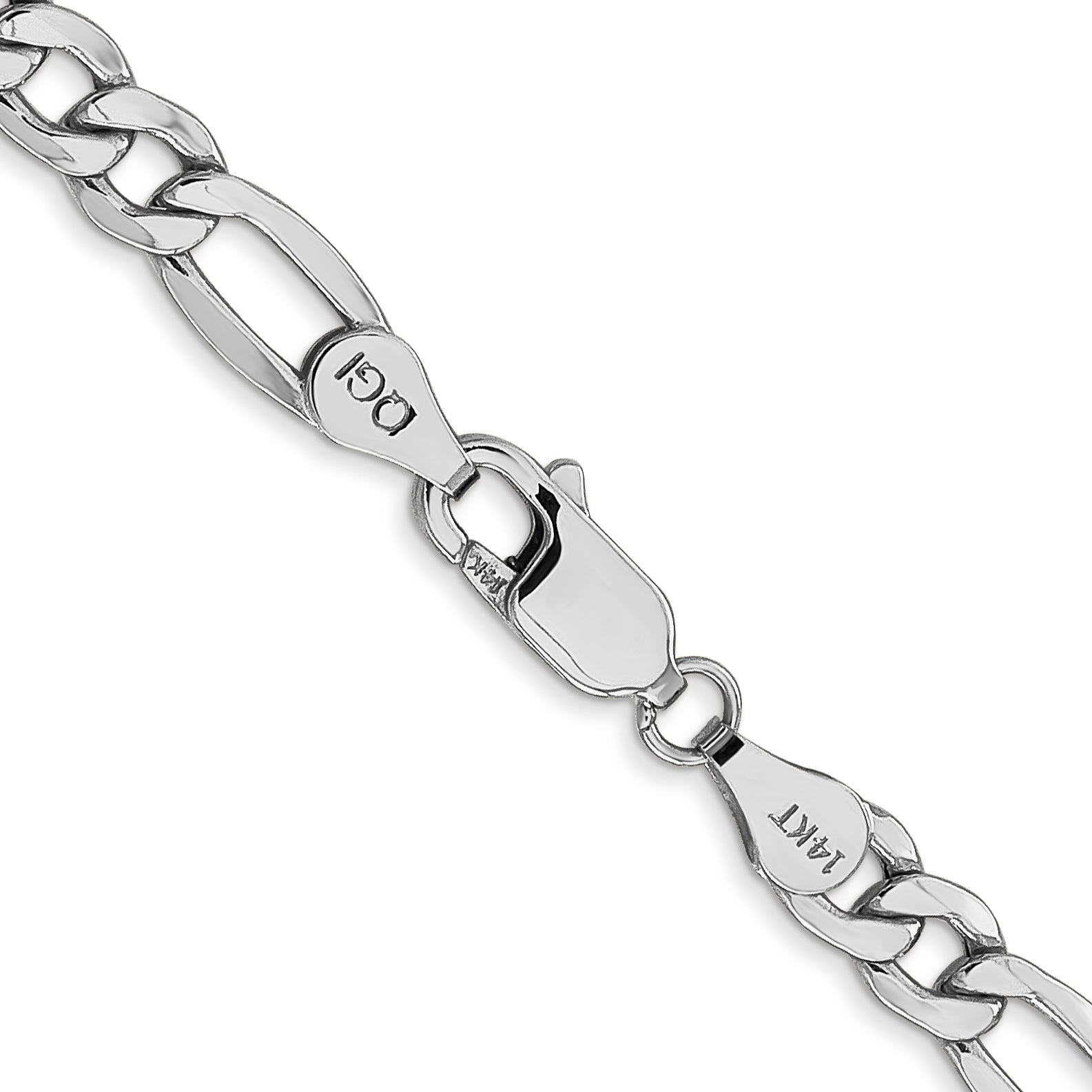 14K White Gold 26 Inch 5.75mm Semi-Solid Figaro With Lobster Clasp Chain Necklace