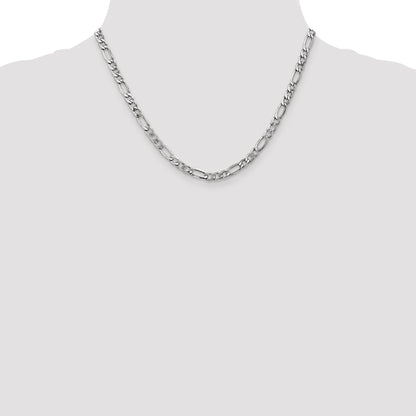 14K White Gold 18 Inch 5.75mm Semi-Solid Figaro With Lobster Clasp Chain Necklace