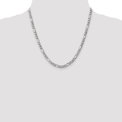 14K White Gold 20 Inch 5.75mm Semi-Solid Figaro With Lobster Clasp Chain Necklace
