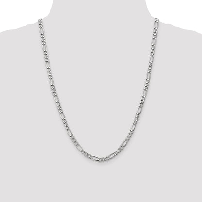 14K White Gold 24 Inch 5.75mm Semi-Solid Figaro With Lobster Clasp Chain Necklace