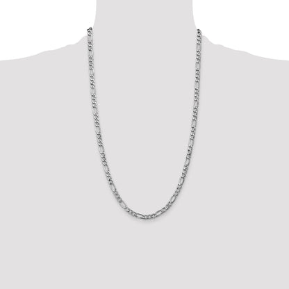 14K White Gold 26 Inch 5.75mm Semi-Solid Figaro With Lobster Clasp Chain Necklace