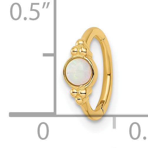 14K Yellow Gold 18 Gauge Created Opal Cartilage Ring