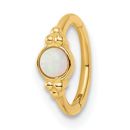 14K Yellow Gold 18 Gauge Created Opal Cartilage Ring