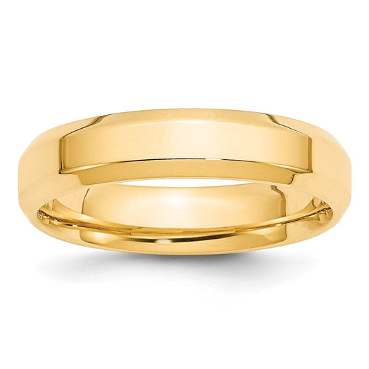 14k Yellow Gold 5mm Beveled Edge Comfort Fit Wedding Band Ring