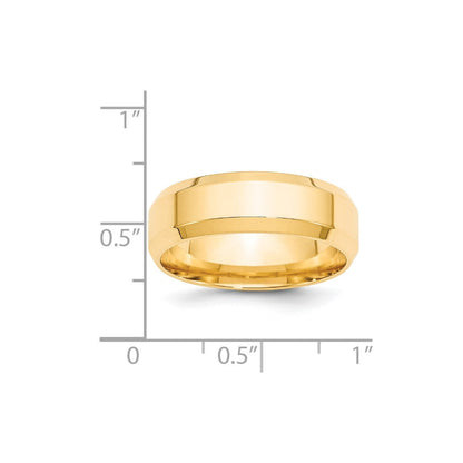 14k Yellow Gold 7mm Beveled Edge Comfort Fit Wedding Band Ring