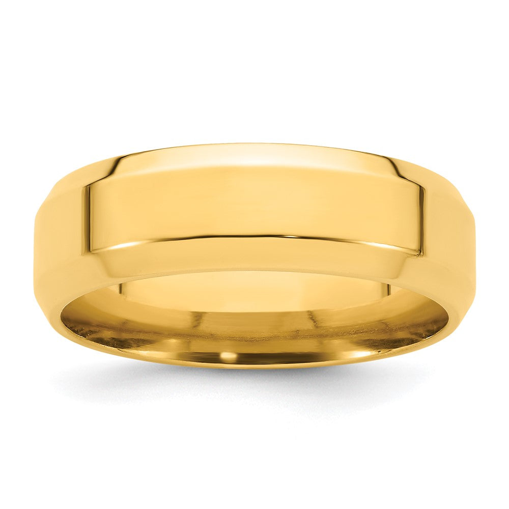 18k Yellow Gold 7mm Beveled Edge Comfort Fit Wedding Band Ring