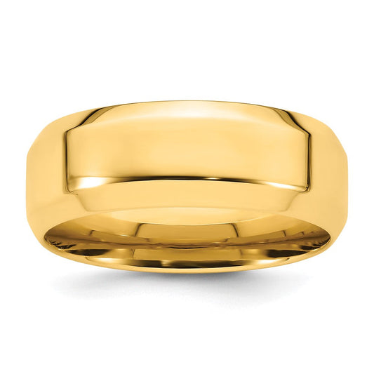 14k Yellow Gold 8mm Beveled Edge Comfort Fit Wedding Band Ring
