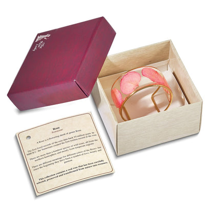 Fashion 24K Gold-Trim Pink Real Rose Petal Cuff Bangle Bracelet