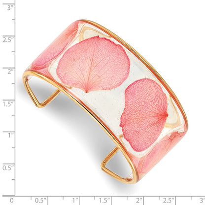 Fashion 24K Gold-Trim Pink Real Rose Petal Cuff Bangle Bracelet