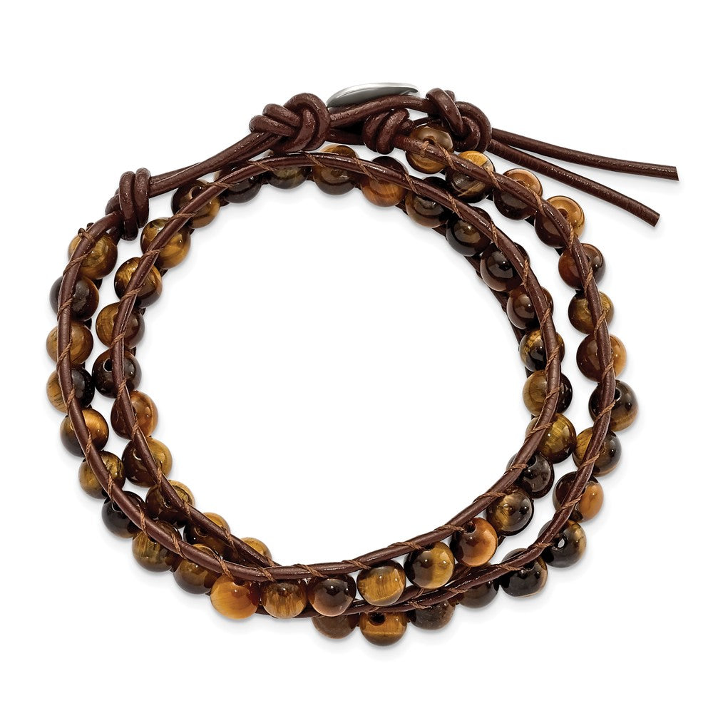 14 Inch 6mm Brown Beads And Leather Cord Multi Wrap Bracelet