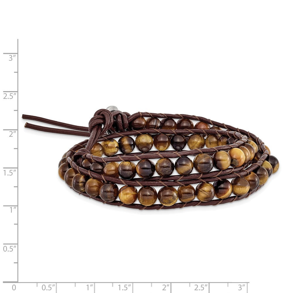 14 Inch 6mm Brown Beads And Leather Cord Multi Wrap Bracelet
