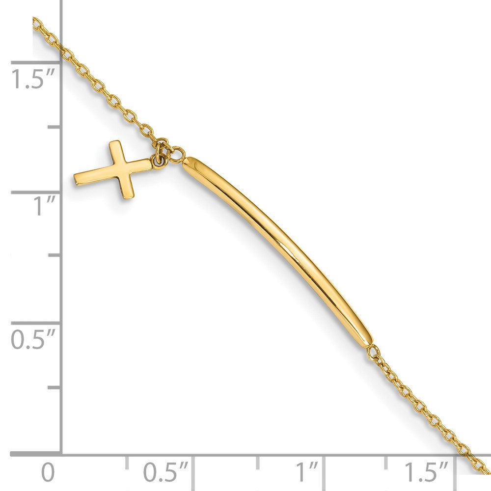 Solid 14K Yellow Gold Children's Polished Dangle Cross w/.5in ext. Bracelet