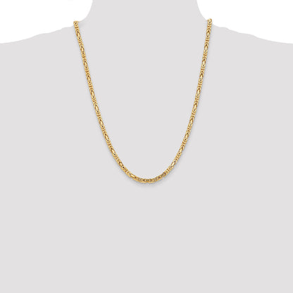 14K Yellow Gold 24 Inch 4mm Byzantine With Lobster Clasp Chain Necklace