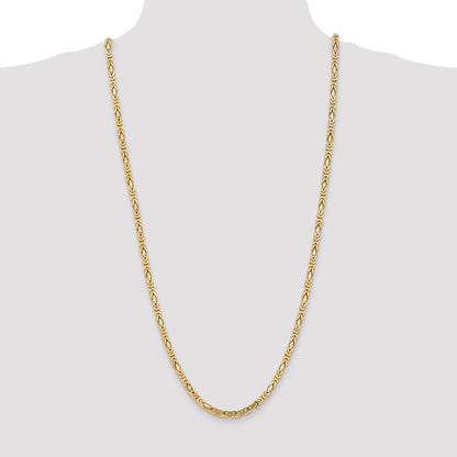 14K Yellow Gold 30 Inch 4mm Byzantine With Lobster Clasp Chain Necklace