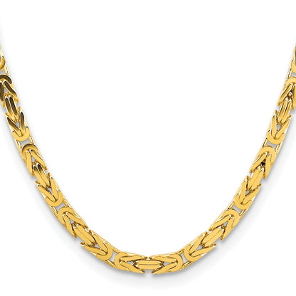 14K Yellow Gold 24 Inch 5.25mm Byzantine With Lobster Clasp Chain Necklace
