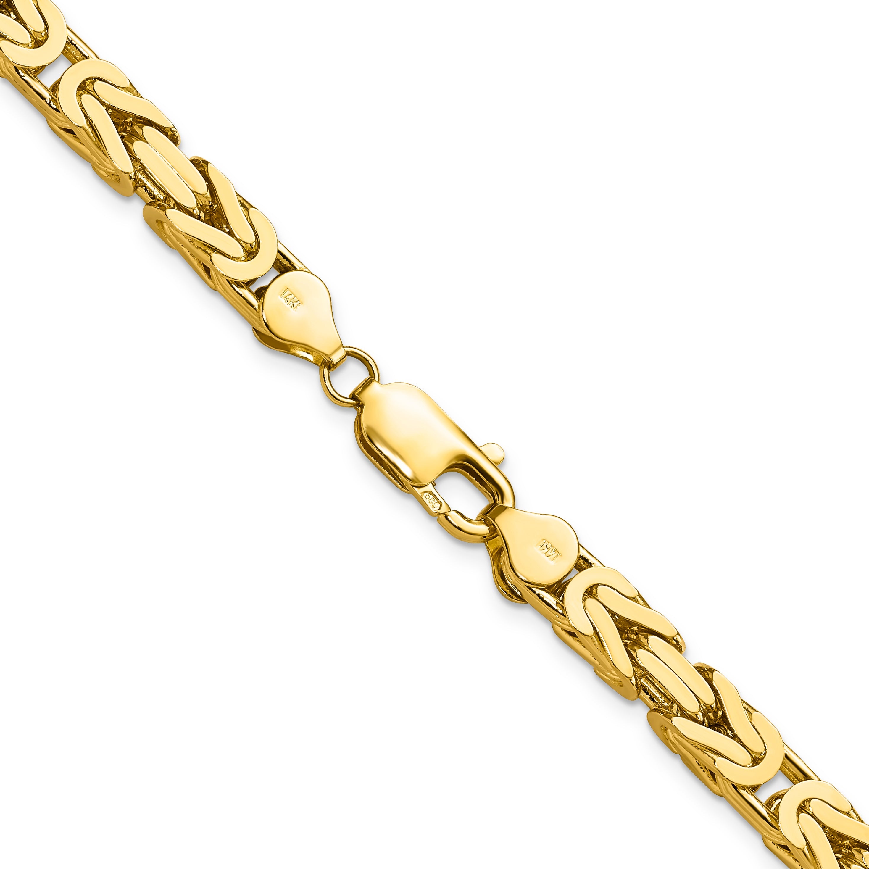14K Yellow Gold 24 Inch 5.25mm Byzantine With Lobster Clasp Chain Necklace