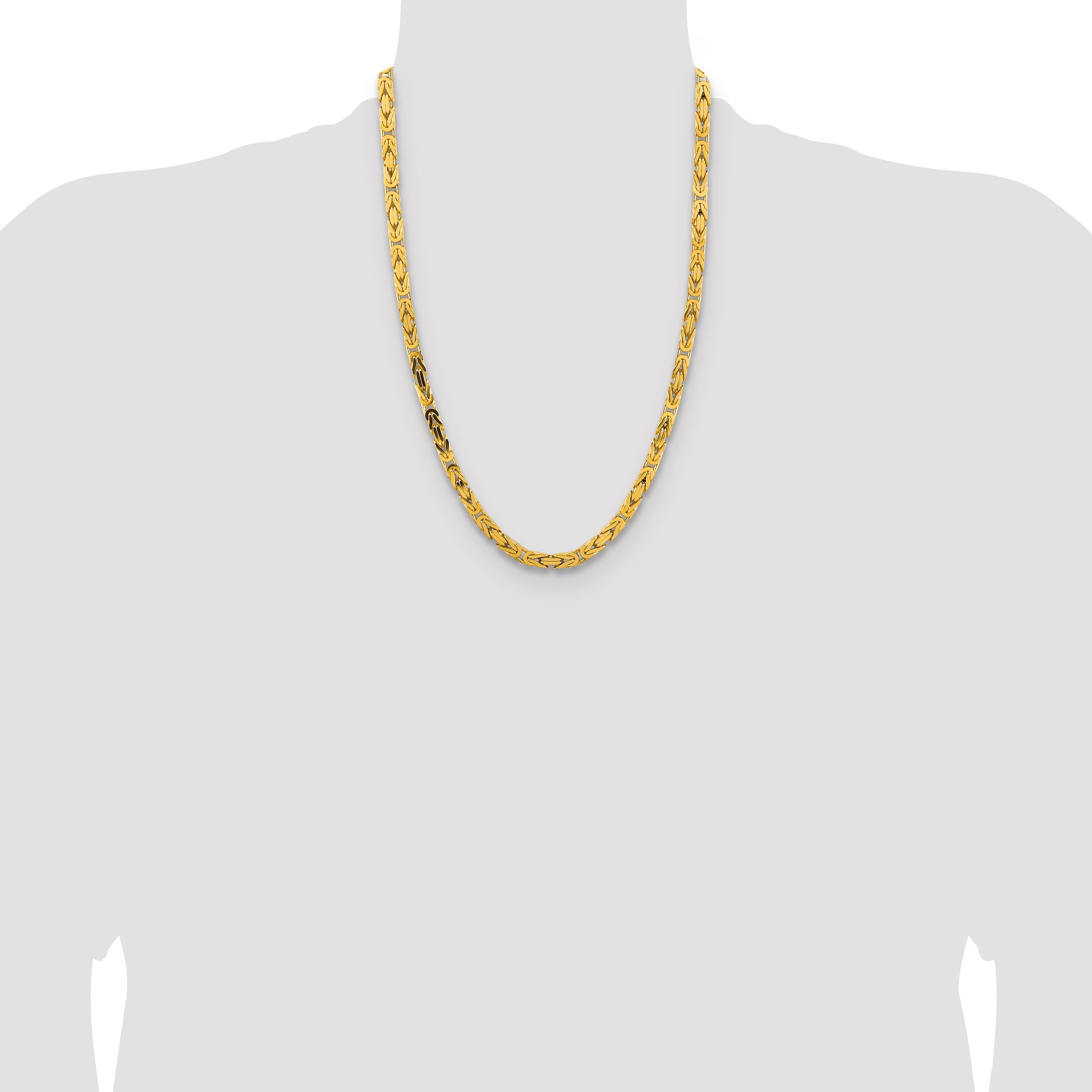 14K Yellow Gold 24 Inch 5.25mm Byzantine With Lobster Clasp Chain Necklace