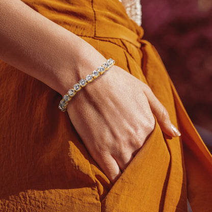14K Yellow Gold 25 Carat Lab Grown Diamond Vs+ F+ Complete Tennis Bracelet