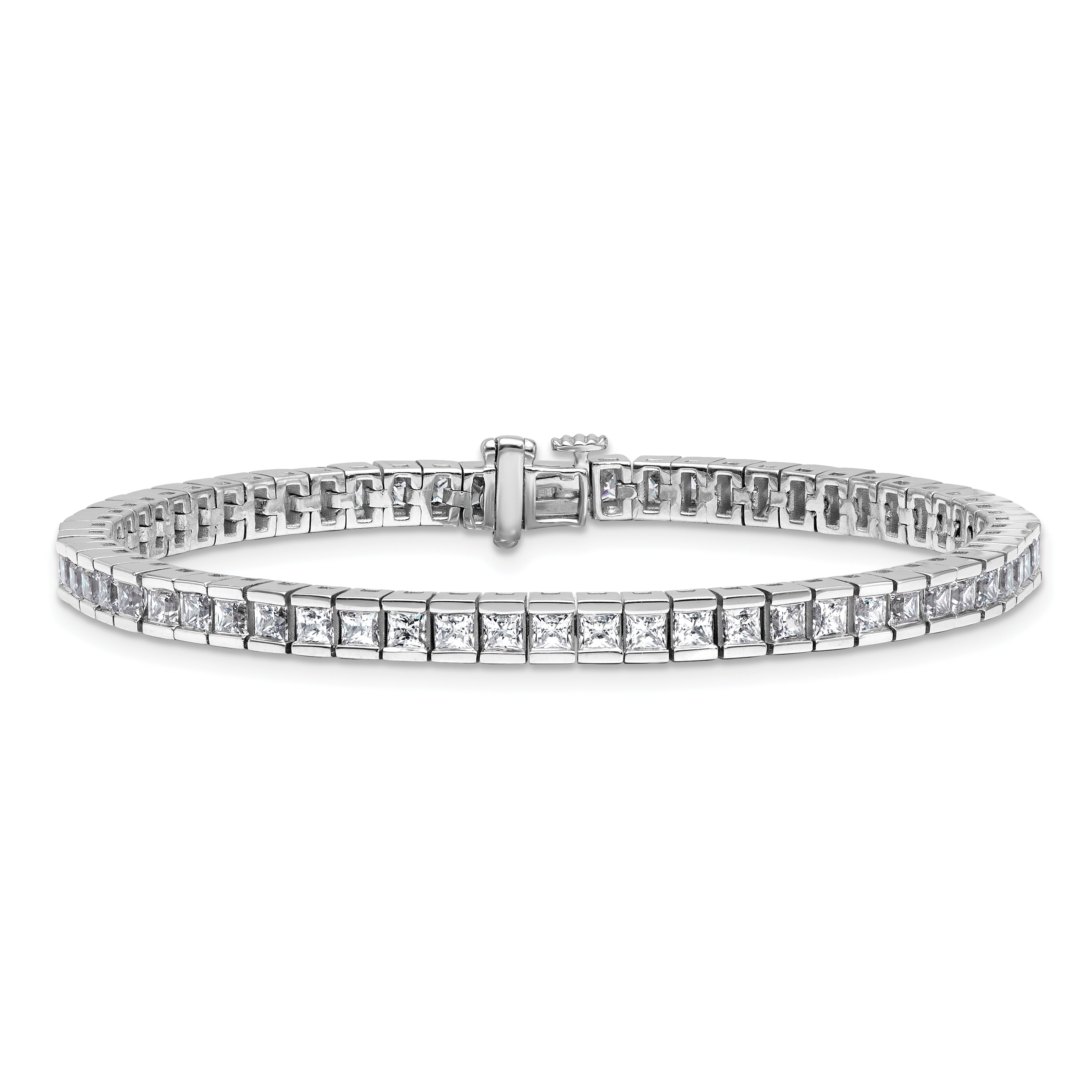 14K White Gold 7 Carat Lab Grown Diamond Vs+ F+ Complete Princess Bezel Set Tennis Bracelet