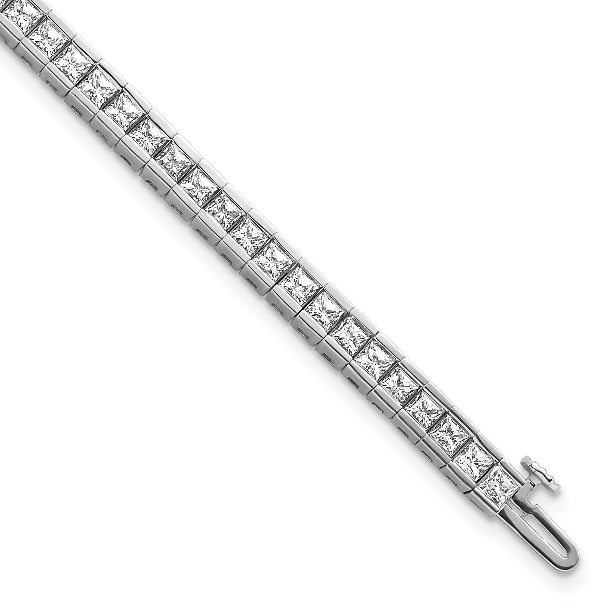 14K White Gold 7 Carat Lab Grown Diamond Vs+ F+ Complete Princess Bezel Set Tennis Bracelet