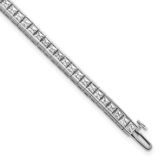 14K White Gold 7 Carat Lab Grown Diamond Vs+ F+ Complete Princess Bezel Set Tennis Bracelet