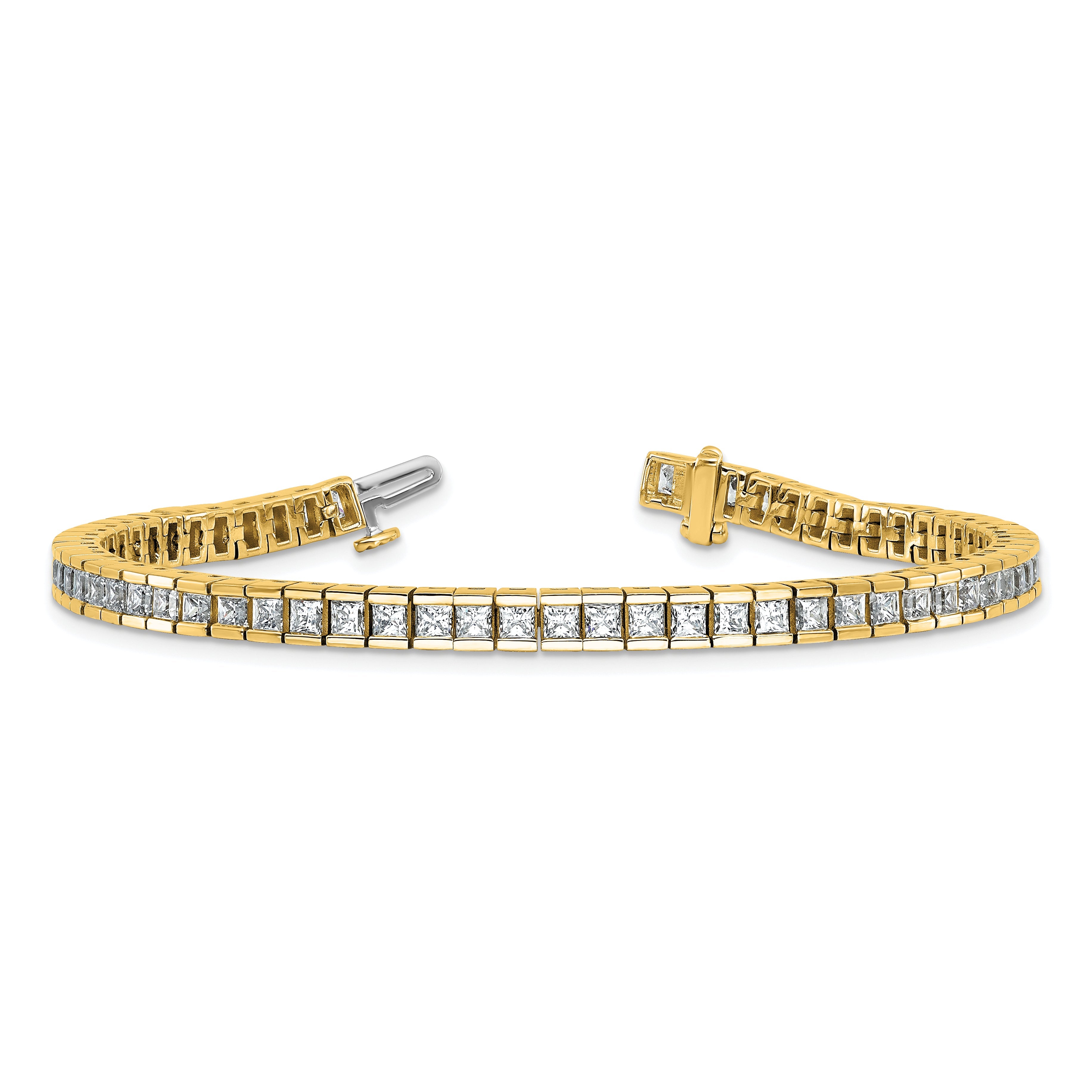 14K Yellow Gold Certified Vs Def Lab Grown Princess Diamond Tennis Bracelet