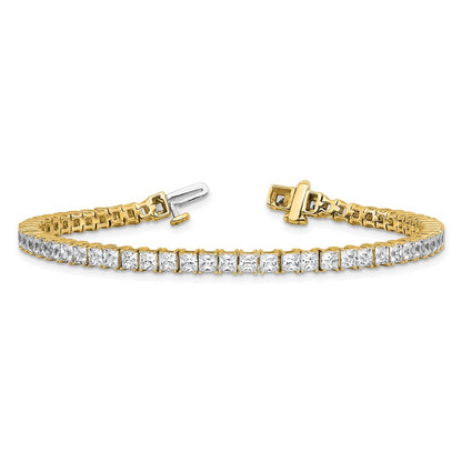 14K Yellow Gold 7 Carat Lab Grown Diamond Vs+ F+ Complete Princess Prong Set Tennis Bracelet