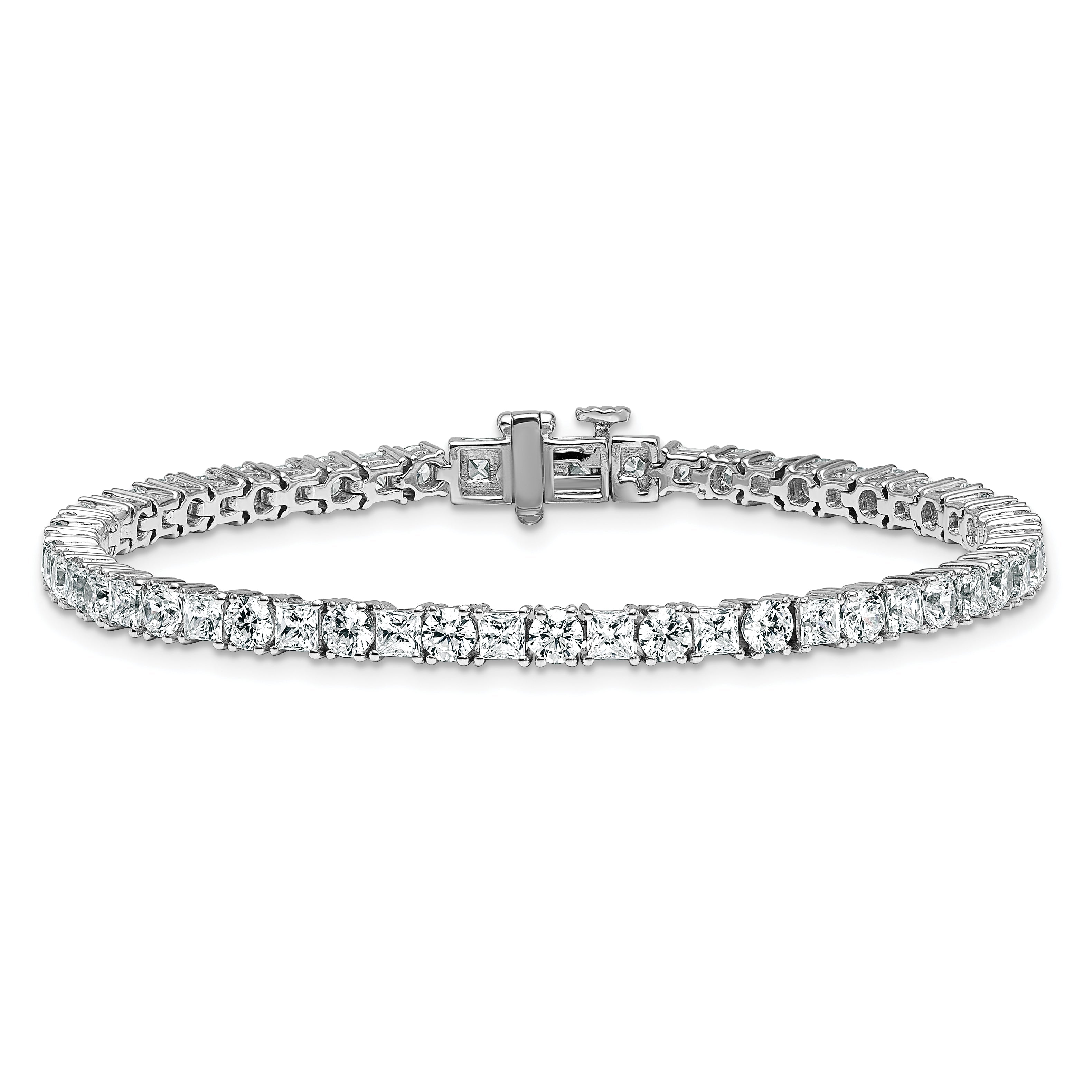 14K White Gold 7 Carat Lab Grown Diamond Vs/Si+ G+ Complete Princess And Round Tennis Bracelet