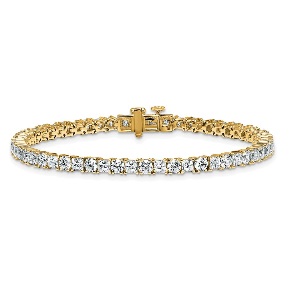 14K Yellow Gold 7 Carat Lab Grown Diamond Vs/Si+ G+ Complete Princess And Round Tennis Bracelet