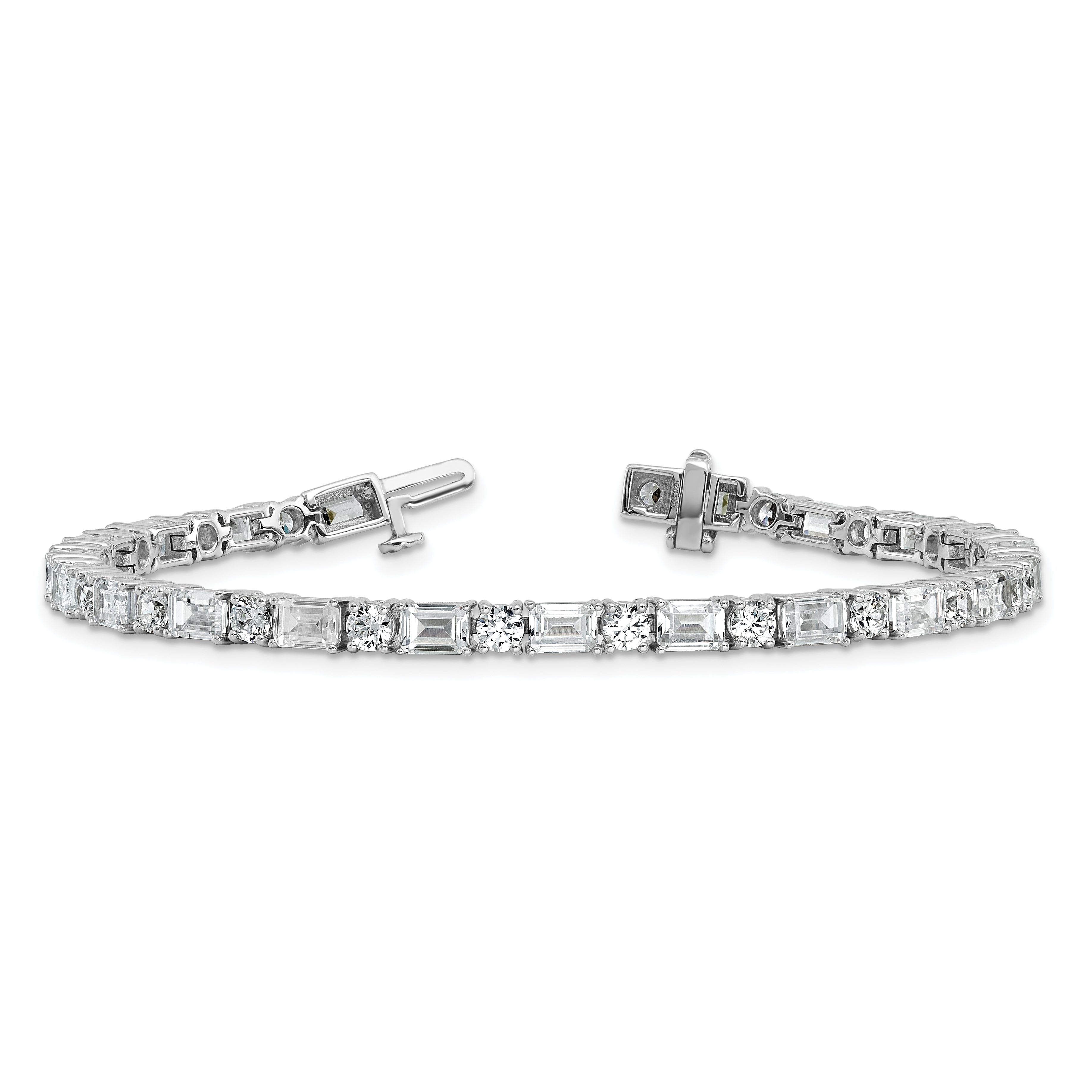 14K White Gold 10 Carat Lab Grown Diamond Vs+ F+ Complete Emerald And Round Tennis Bracelet