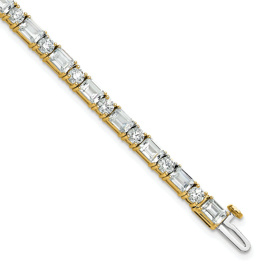 14K Yellow Gold 10 Carat Certified Lab Grown Diamond Vs/Si+ G+ Complete Emerald And Round Tennis Bracelet