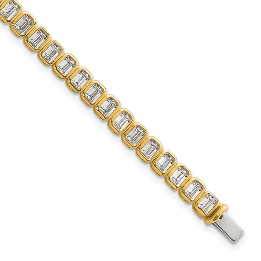 14K Yellow Gold 6 1/2 Carat Certified Lab Grown Diamond Vs+ F+ Emerald Bezel Set Tennis Bracelet