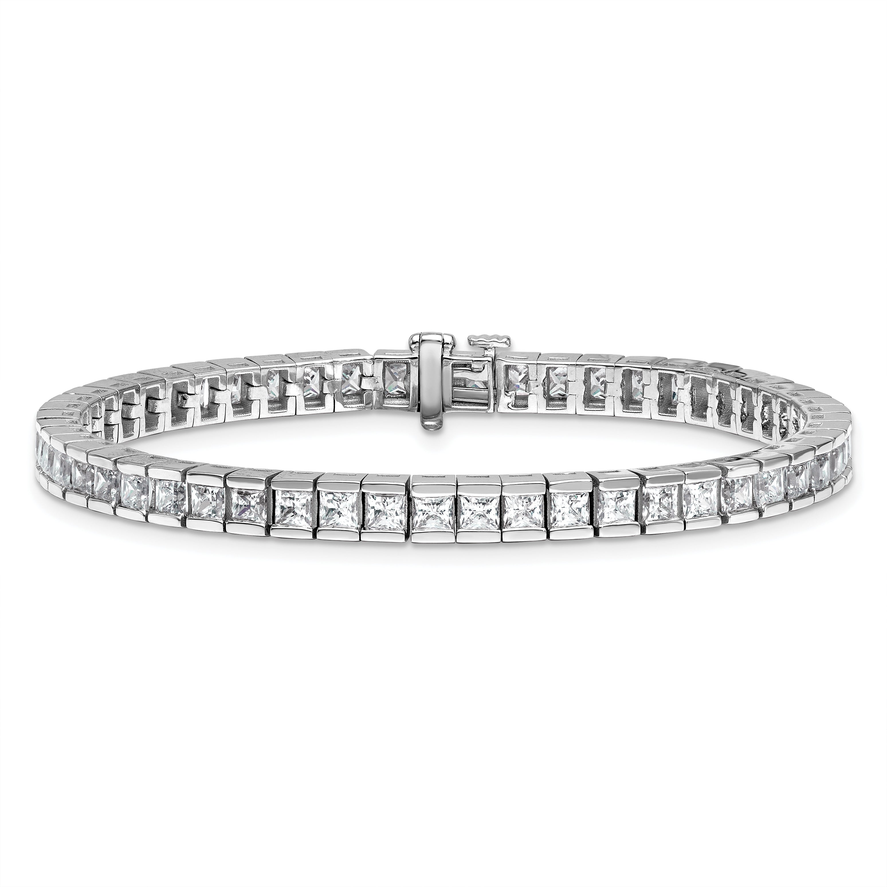 14K White Gold 10 Carat Lab Grown Diamond Vs+ F+ Complete Princess Bezel Set Tennis Bracelet