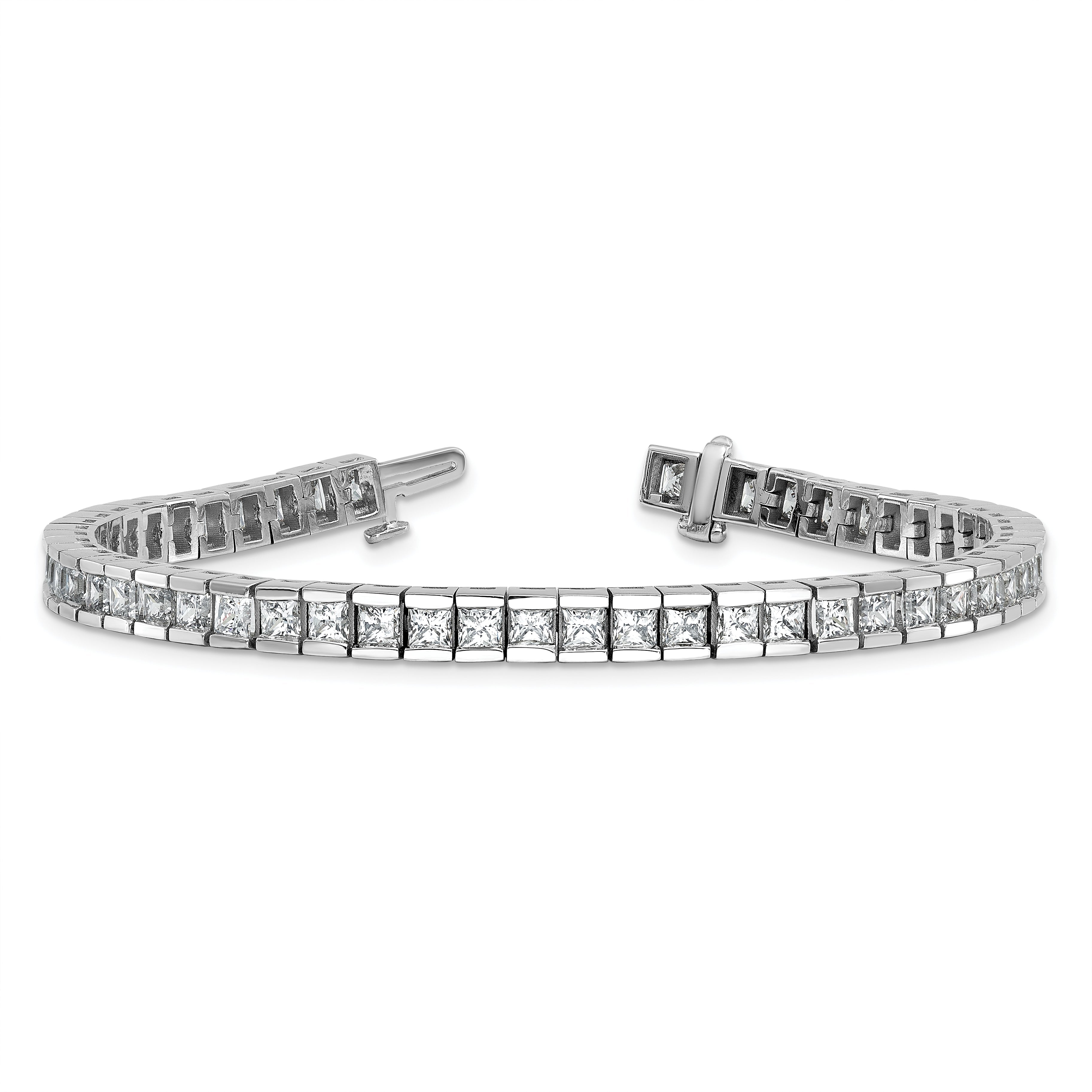 14K White Gold 10 Carat Lab Grown Diamond Vs+ F+ Complete Princess Bezel Set Tennis Bracelet