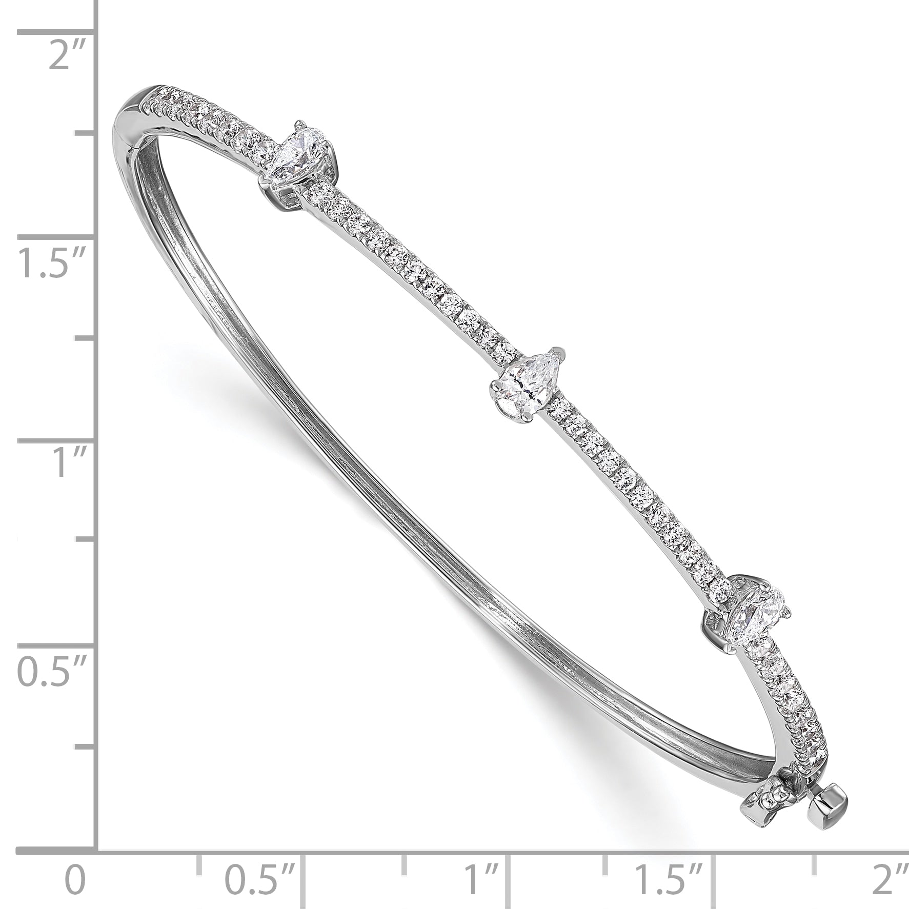 14k White Gold 1 1/4 Ct. Lab Grown Diamond VS/SI+ G+ Round and Pear Hinged Bangle Bracelet