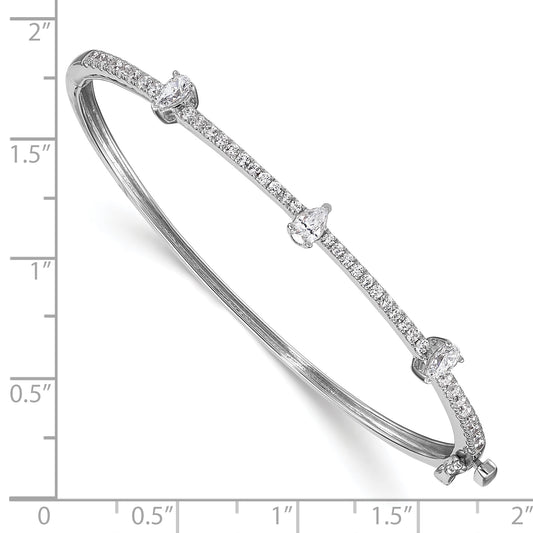 14k White Gold 1 1/4 Ct. Lab Grown Diamond VS/SI+ G+ Round and Pear Hinged Bangle Bracelet