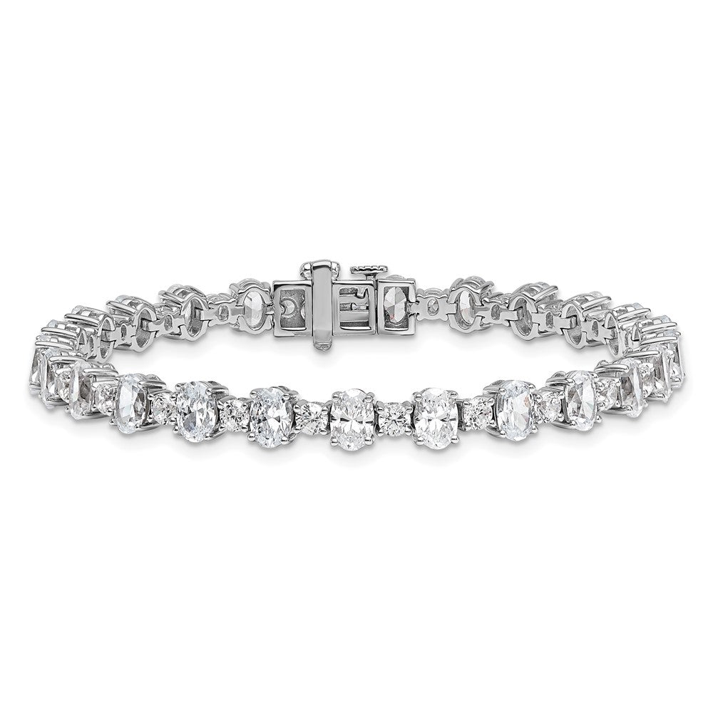 14k White Gold 11 Ct. Lab Grown Diamond VS/SI+ G+ Round and Oval 7 inch Fancy Tennis Bracelet