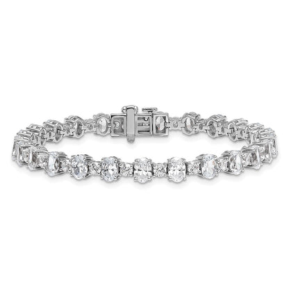 14k White Gold 11 Ct. Lab Grown Diamond VS/SI+ G+ Round and Oval 7 inch Fancy Tennis Bracelet