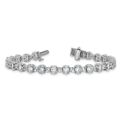 14k White Gold 11 Ct. Lab Grown Diamond VS/SI+ G+ Round and Oval 7 inch Fancy Tennis Bracelet