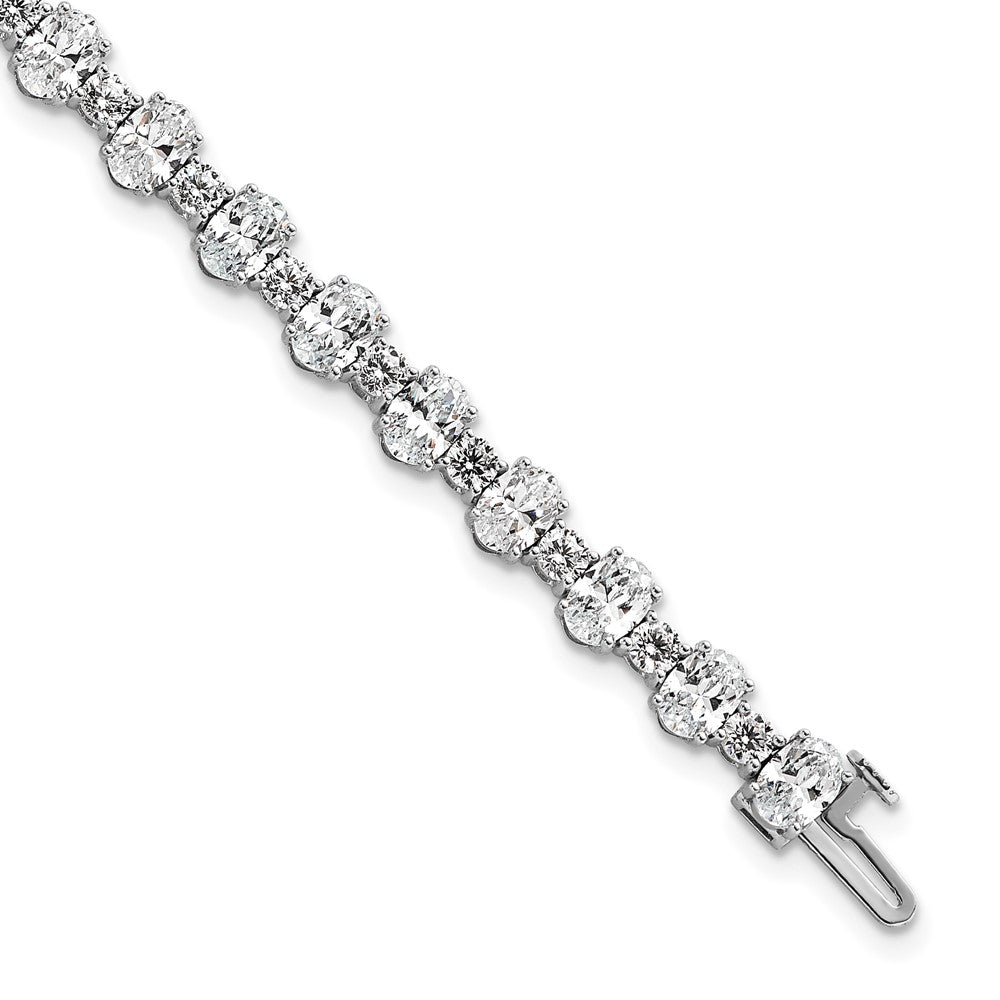 14k White Gold 11 Ct. Lab Grown Diamond VS/SI+ G+ Round and Oval 7 inch Fancy Tennis Bracelet