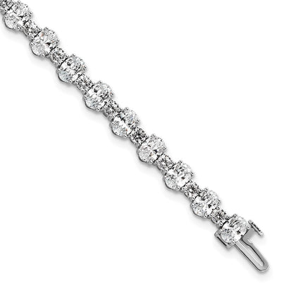 14k White Gold 11 Ct. Lab Grown Diamond VS/SI+ G+ Round and Oval 7 inch Fancy Tennis Bracelet