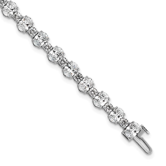 14k White Gold 11 Ct. Lab Grown Diamond VS/SI+ G+ Round and Oval 7 inch Fancy Tennis Bracelet