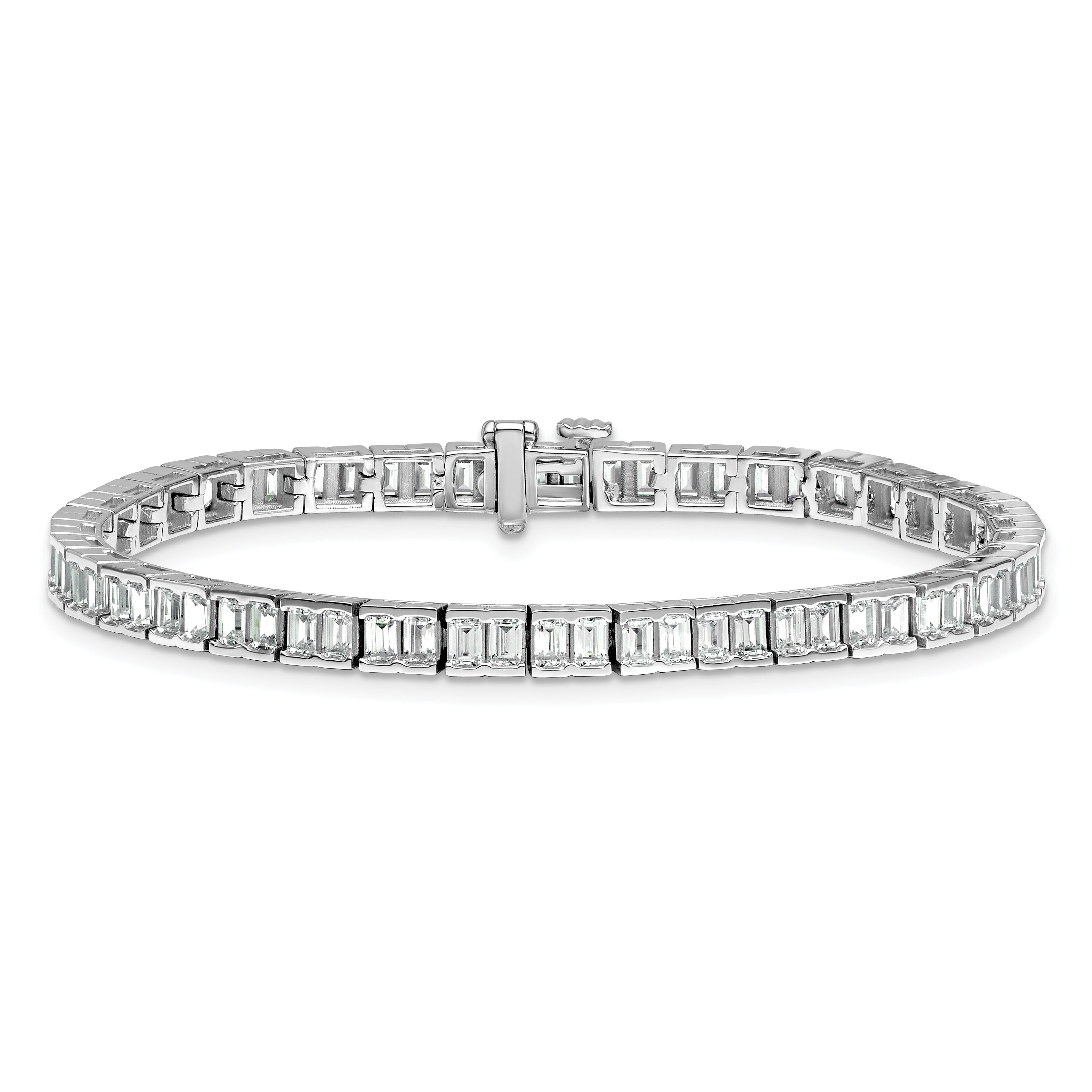 14K White Gold 7 3/8 Carat Lab Grown Diamond Vs+ F+ Emerald Bezel Set Tennis Bracelet