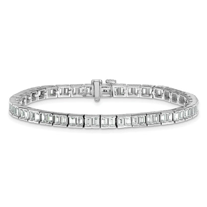 14K White Gold 7 3/8 Carat Lab Grown Diamond Vs+ F+ Emerald Bezel Set Tennis Bracelet