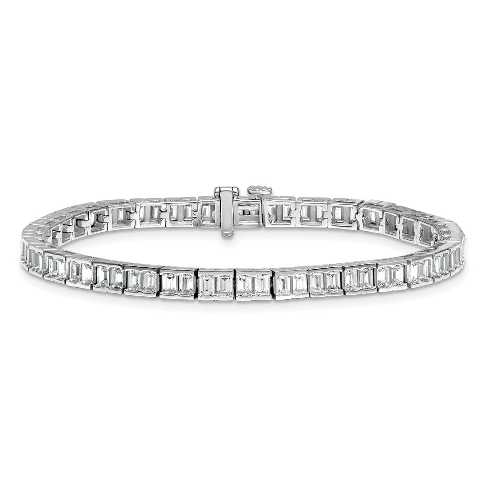 14K White Gold 7 3/8 Carat Lab Grown Diamond Vs/Si+ G+ Emerald Bezel Set Tennis Bracelet