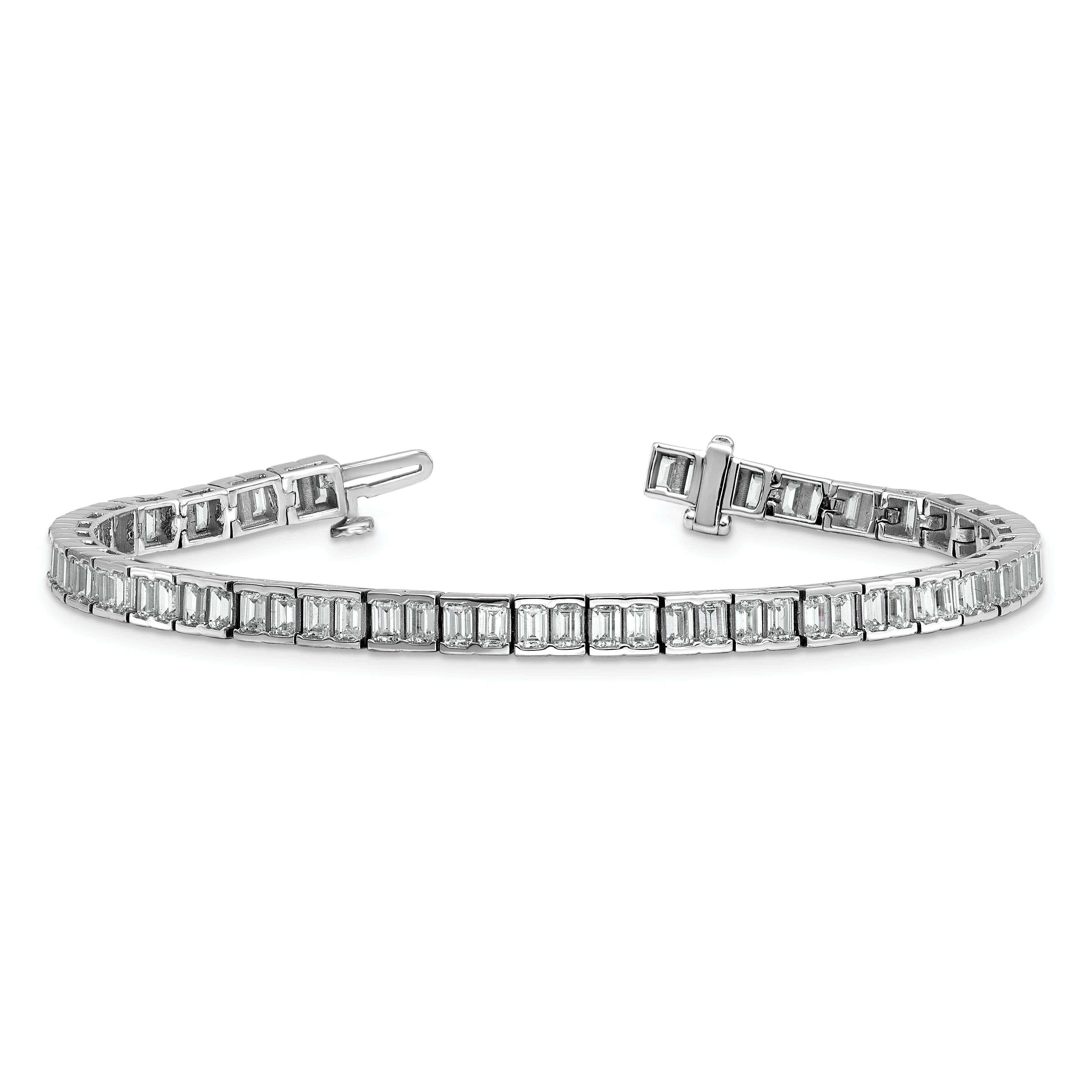 14K White Gold 7 3/8 Carat Lab Grown Diamond Vs+ F+ Emerald Bezel Set Tennis Bracelet