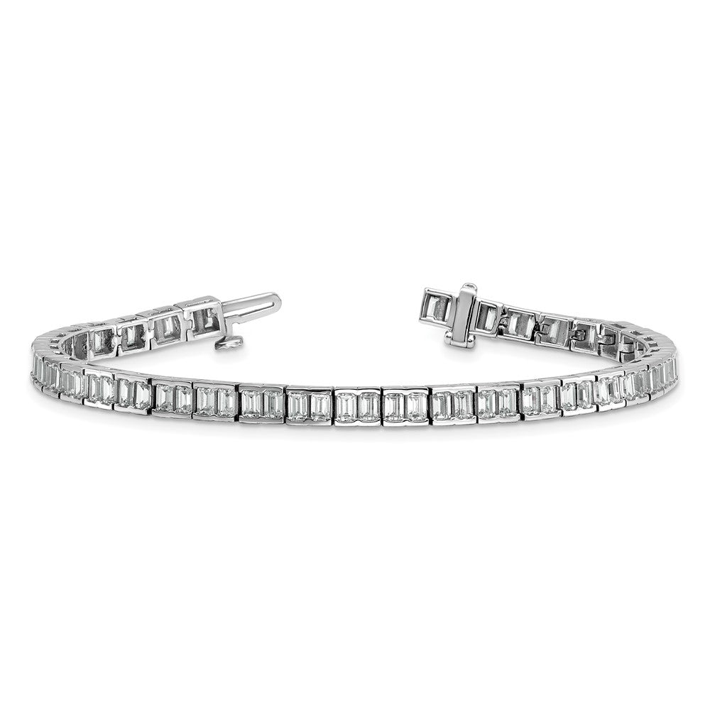 14K White Gold 7 3/8 Carat Lab Grown Diamond Vs/Si+ G+ Emerald Bezel Set Tennis Bracelet